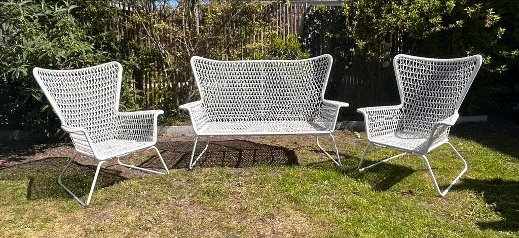 IKEA Högsten: 2 Stoelen en 1 Bank - Wit, Tuin en Terras, Gebruikt, Rotan, Bank, Tuinset