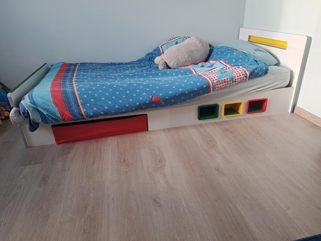 Lego kinderbed met opbergbakken - Ideaal voor speelgoed, Lattenbodem, Gebruikt, 70 tot 85 cm, Ophalen of Verzenden