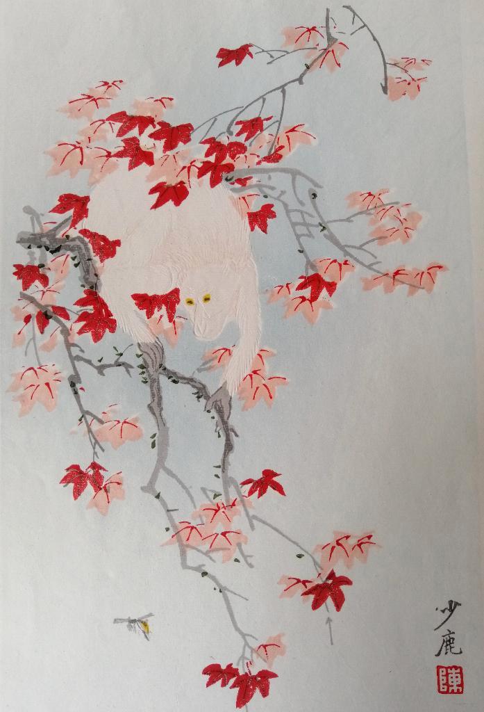 Chinese houtsnede met blinddruk aapje, Antiek en Kunst, Kunst | Etsen en Gravures, Ophalen of Verzenden