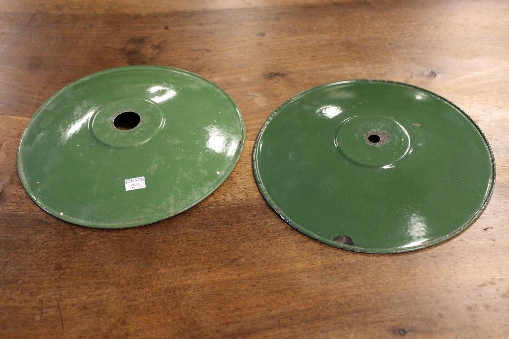 Brocante - Stoere emaille lampschalen!, Huis en Inrichting, Lampen | Lampenkappen, Gebruikt, Rond, Ophalen of Verzenden, Groen