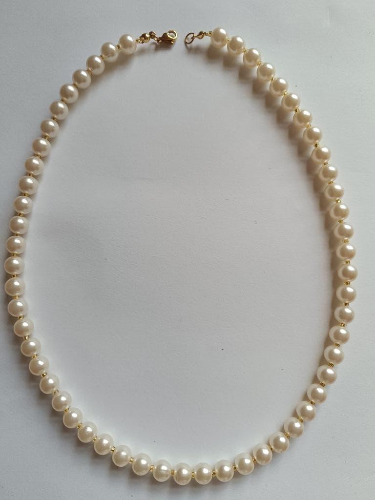 Ketting - crème - 50 cm - 8 mm - goudkleurig slot -, Ophalen of Verzenden, Nieuw, Overige kleuren, Overige materialen