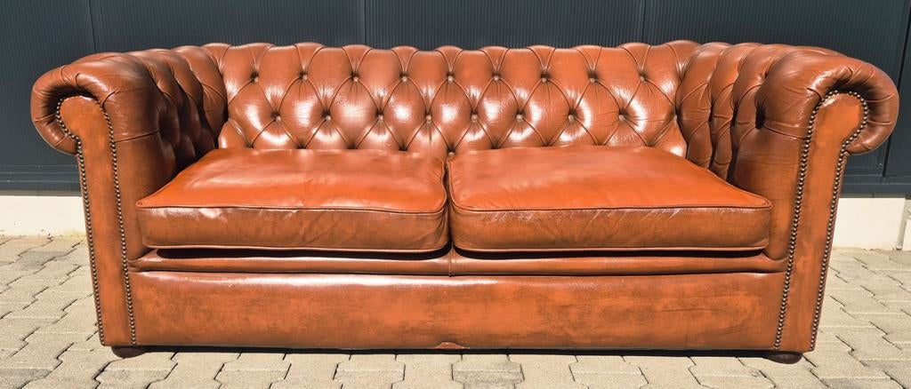 Chesterfield bank  Cognac, Ophalen of Verzenden