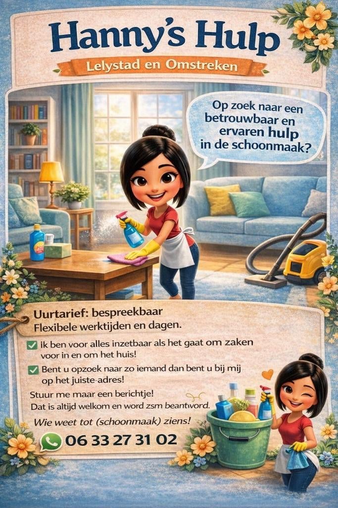 Aangeboden schoonmaakster/schoonmaak/huishoudelijke hulp, Ophalen of Verzenden