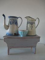 brocante emaillen kan blauw/wit geblokt., Antiek en Kunst, Antiek | Emaille, Ophalen of Verzenden