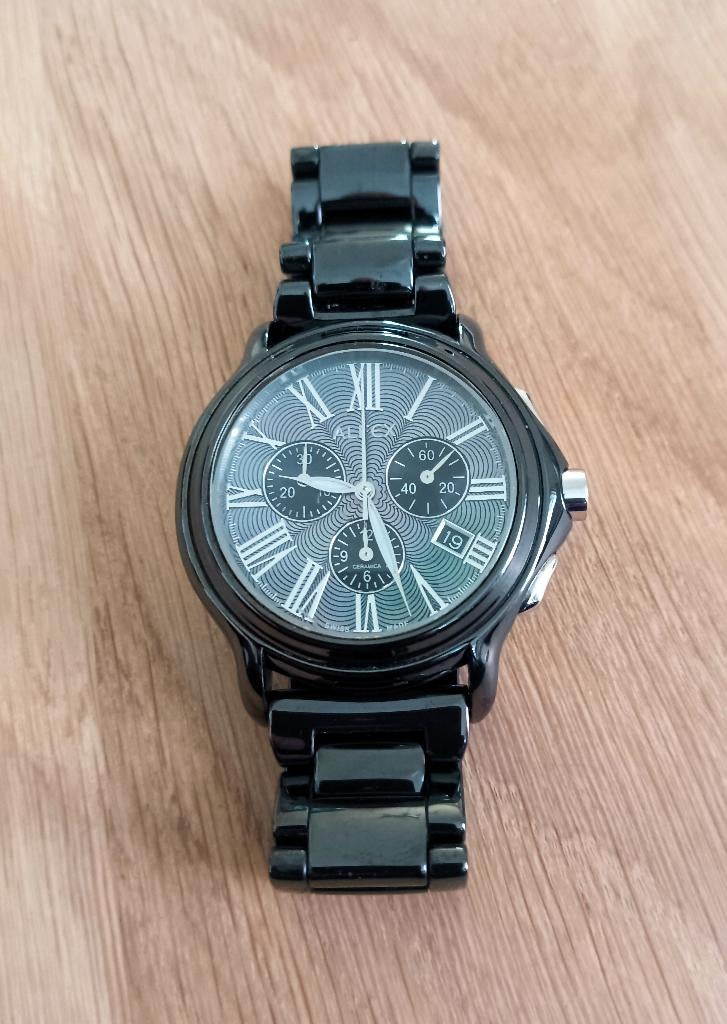 ALFEX Herenhorloge 5629 chronograaf keramiek zwart parelmoer, Overige materialen, Polshorloge, Overige materialen, Zo goed als nieuw