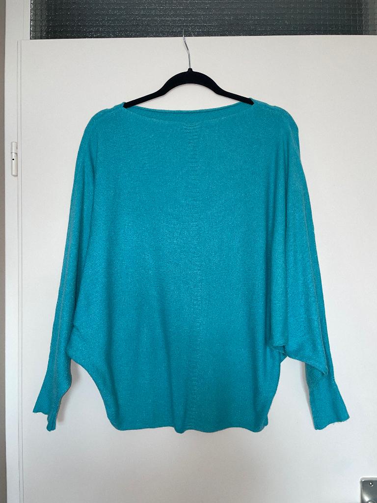 turquoise blauwe vleermuis mouw sweater trui boothals mt M, Maat 38/40 (M), Made in Italy, Blauw, Ophalen of Verzenden