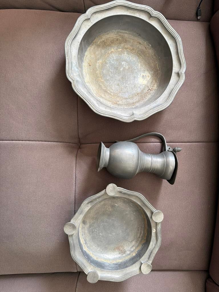 Antiek tinnen servies set: schalen en kan, Antiek en Kunst, Antiek | Tin, Ophalen