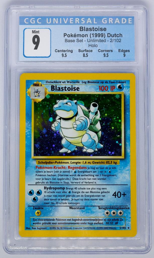 Blastoise 2/102 Dutch Base Set CGC 9, Ophalen of Verzenden, Nieuw, Losse kaart, Foil