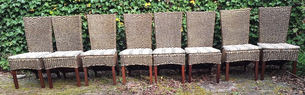 eettafelstoelen bruin 8 stuks, Gebruikt, Bruin, Landelijk, Vijf, Zes of meer stoelen