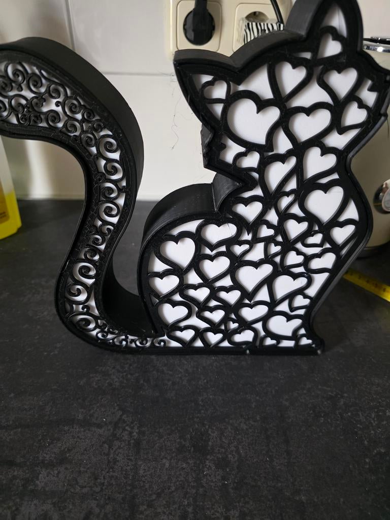 Decoratieve kattenlamp met hartjespatroon, Zwart, Kunststof, Ophalen of Verzenden, Zo goed als nieuw
