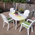 Hartman tuintafel met 4 Sieger stapelbare tuinstoelen, Ophalen, Gebruikt, Rechthoekig, Kunststof