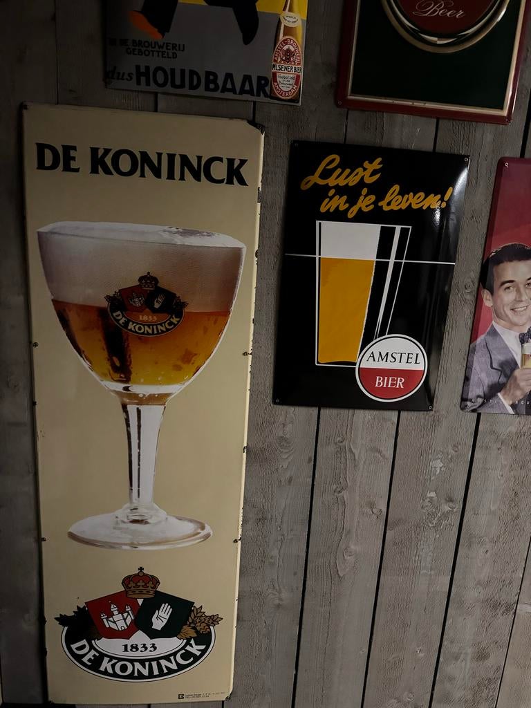 Vintage Emaille Reclameborden Bier - De Koninck, Amstel, Hei, Ophalen