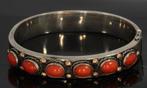 Bloedkoraal zilver antiek slavenarmband bangle 14k goud dame, Verzenden, Goud, Armband, Met edelsteen
