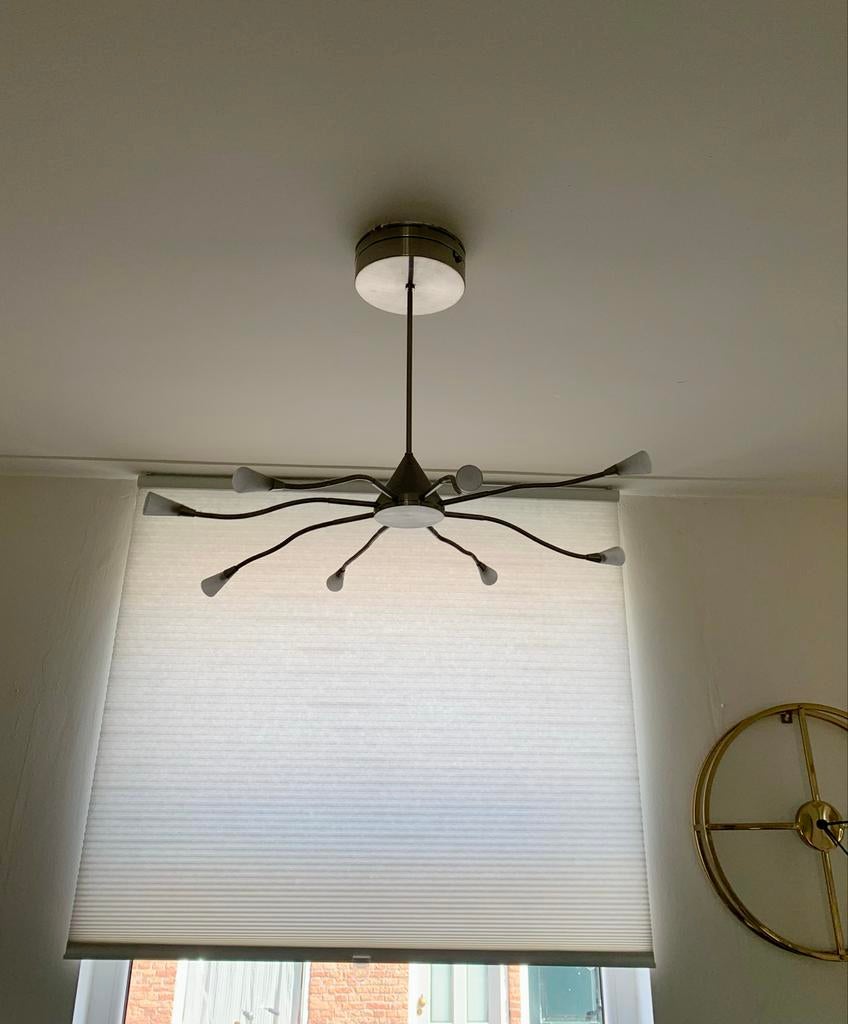 Moderne plafondlamp met 8 flexibele armen, Ophalen, Gebruikt, Metaal, Minder dan 50 cm