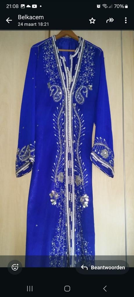 Mooie blauwe takchita met zilveren borduursels, Maat 38/40 (M), Overige typen, Blauw, Ophalen of Verzenden