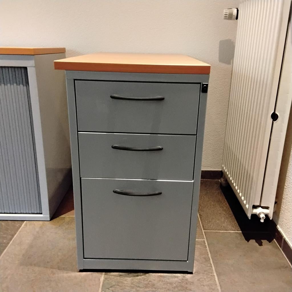 Metalen dossierkast met blank eiken bovenkant, Huis en Inrichting, Ophalen of Verzenden