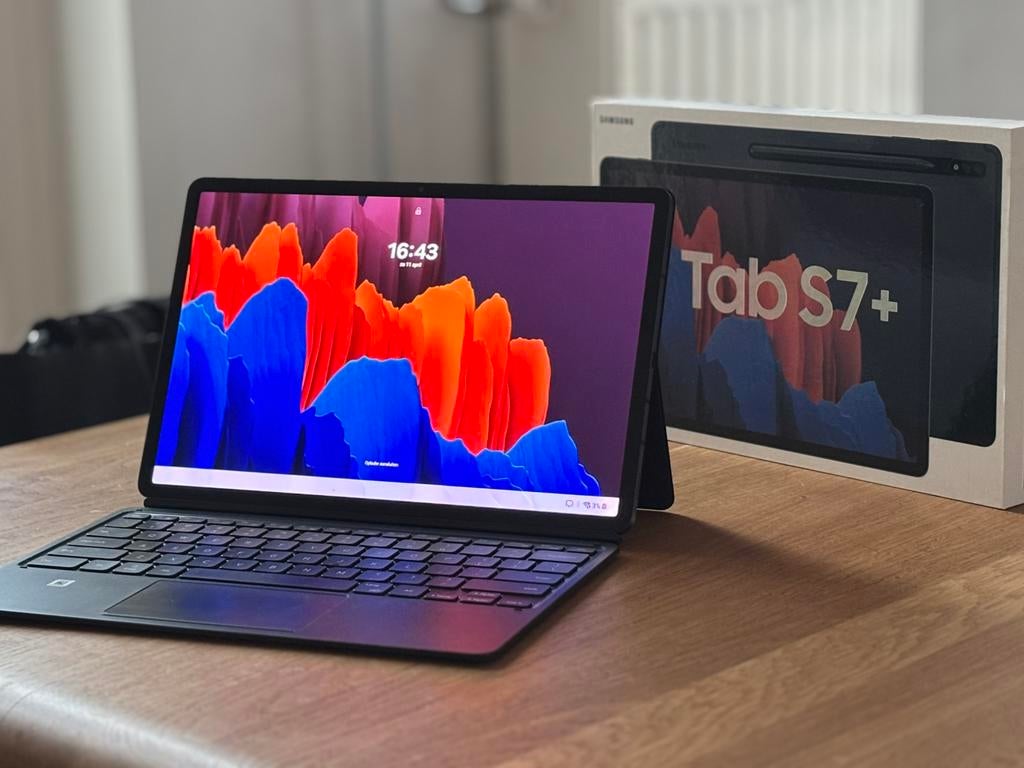 Samsung Tab S7+ 256GB + Keyboard Cover (complete set), Computers en Software, Windows Laptops, Ophalen, Zo goed als nieuw, 13 inch