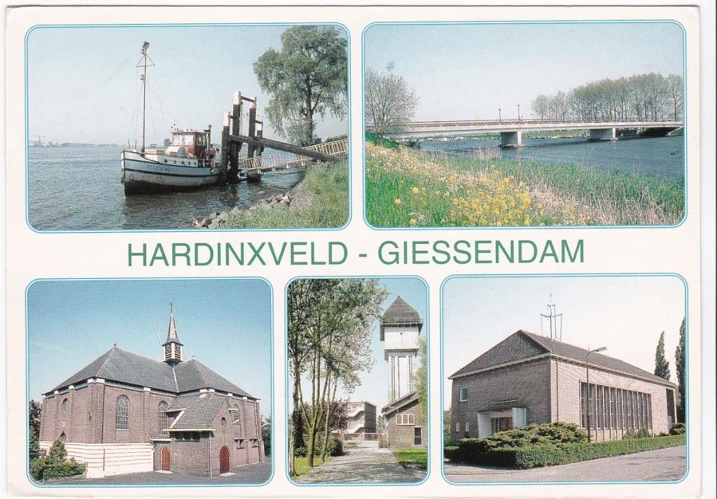Hardinxveld-Giessendam-voetveer -huibjesbrug-kerk-watertoren, Verzenden, 1980 tot heden, Gelopen, Zuid-Holland