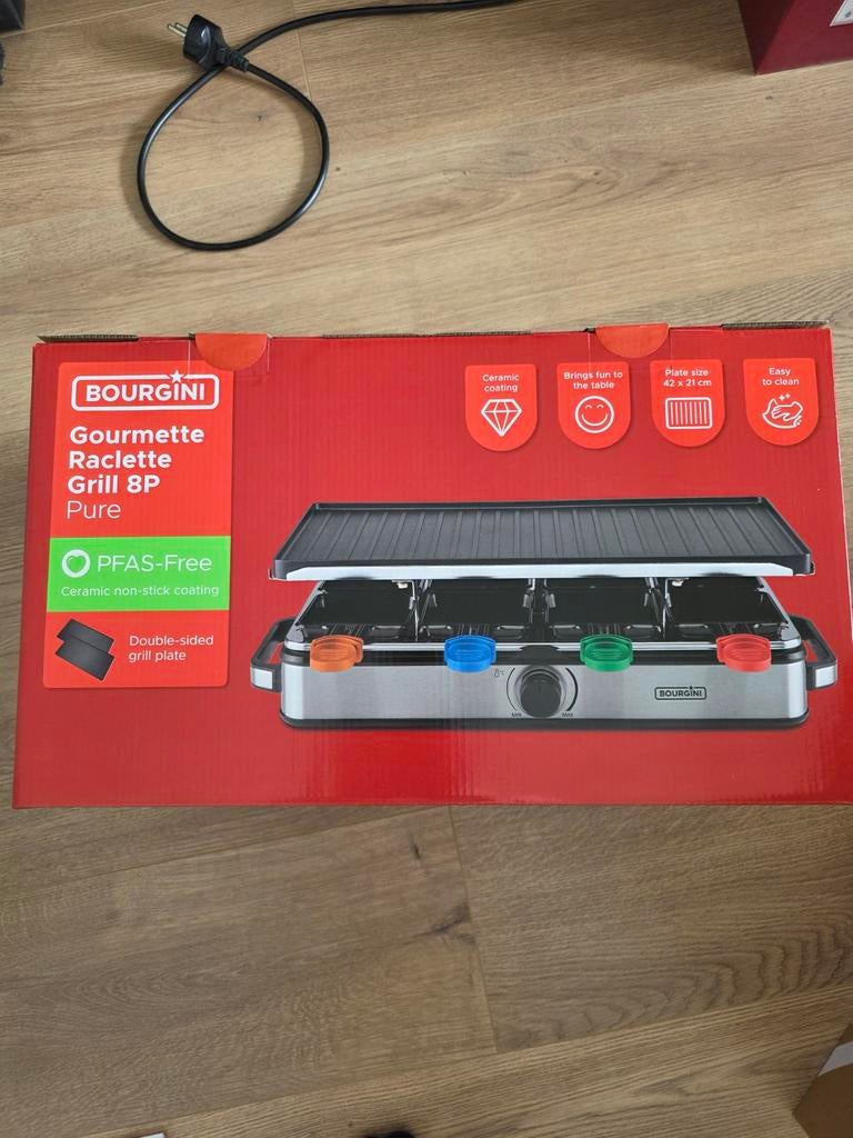Bourgin Gourmette Raclette Grill 8P Pure - Nieuw in doos, Witgoed en Apparatuur, Gourmetstellen, Ophalen, Nieuw, 8 personen of meer