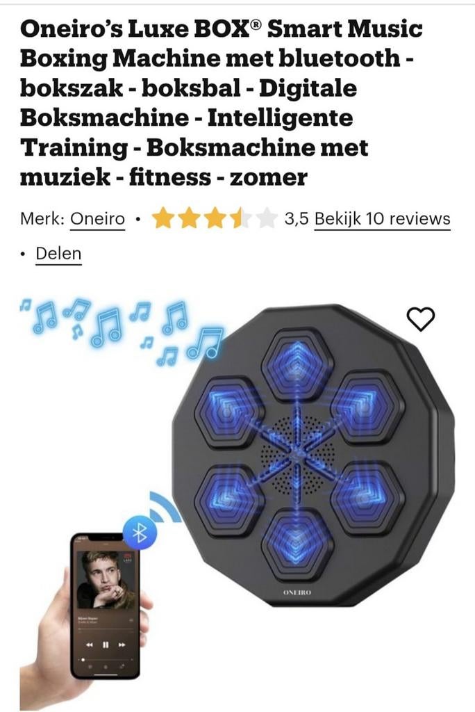 Oneiro Smart Music Boxing Machine met handschoenen, Sport en Fitness, Boksen, Ophalen of Verzenden, Zo goed als nieuw, Bokszak