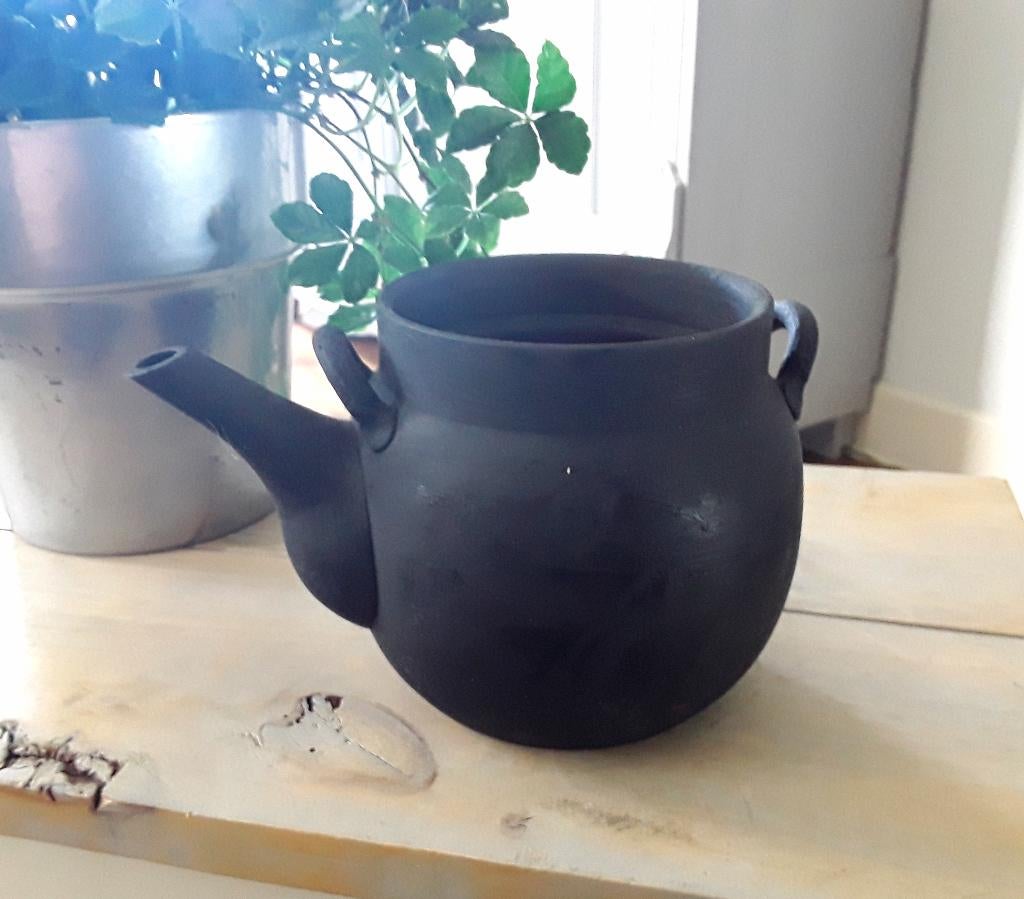 Brocant, shabby chic potje in krijtverf met slijtagespoortje, Ophalen of Verzenden