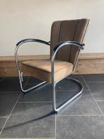 Gispen 412 fauteuil, chroom nieuwe ribstof zandkleurig, Huis en Inrichting, Fauteuils, Design, 75 tot 100 cm, Zo goed als nieuw