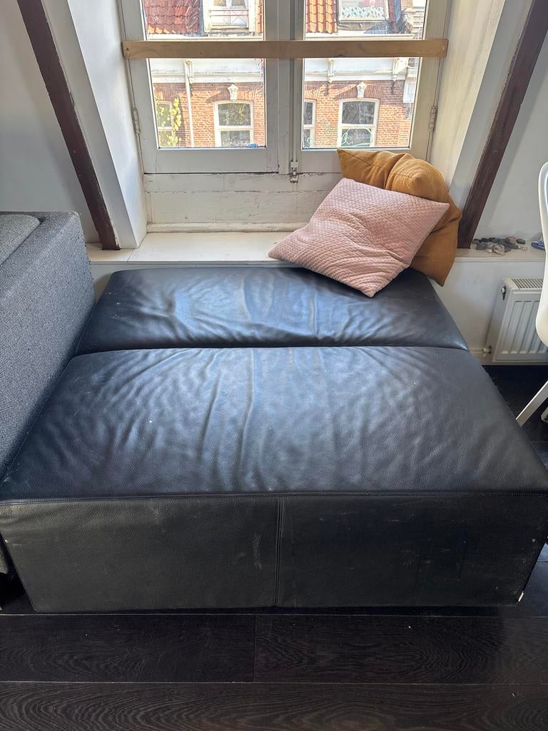 Walter Knoll poef 110x110 - Zwart leer, Ophalen, Gebruikt, Vierkant, Leer