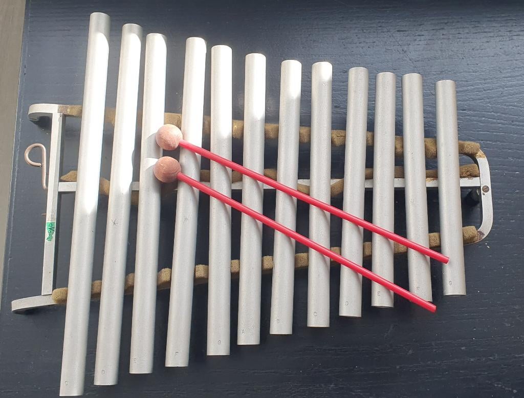 Tafel Xylofoon buizenklokkenspel + mallets  CDEFG ABCDEFG, Ophalen of Verzenden, Gebruikt, Melodische percussie