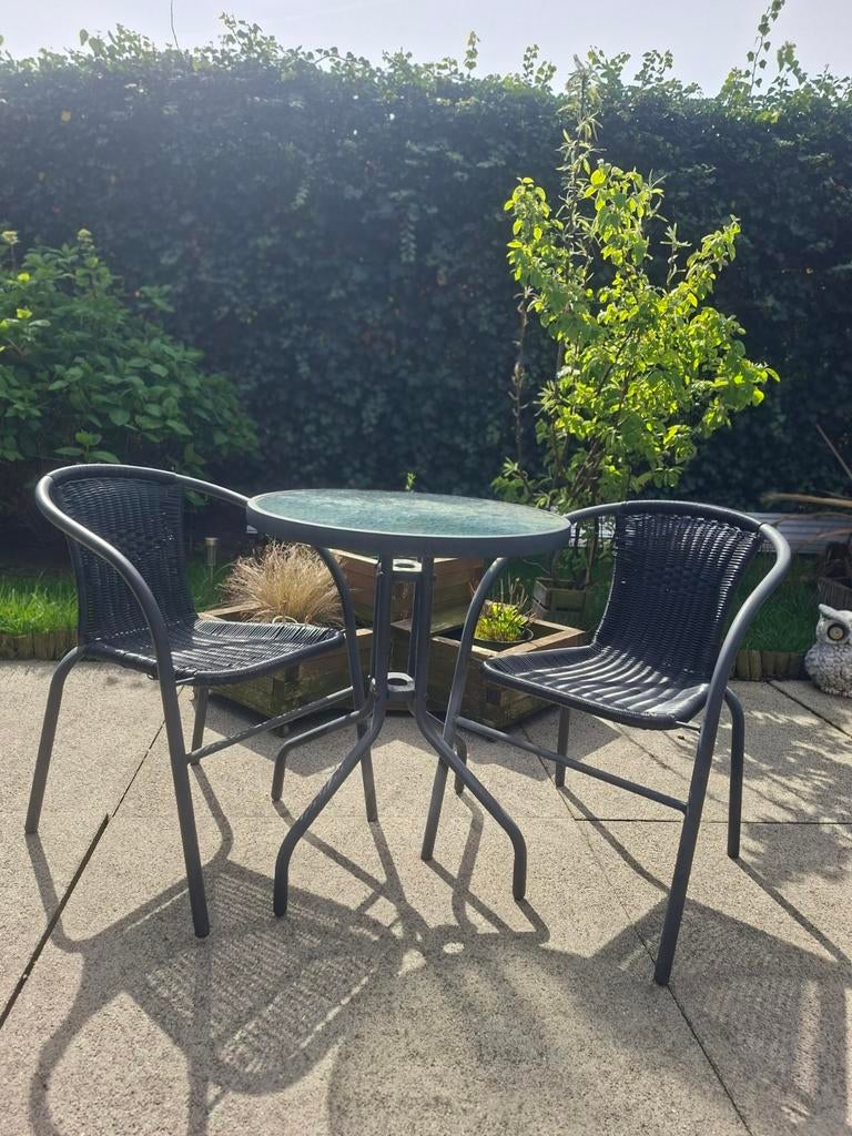 Tuinset met ronde tafel en twee stoelen, Ophalen of Verzenden, Gebruikt