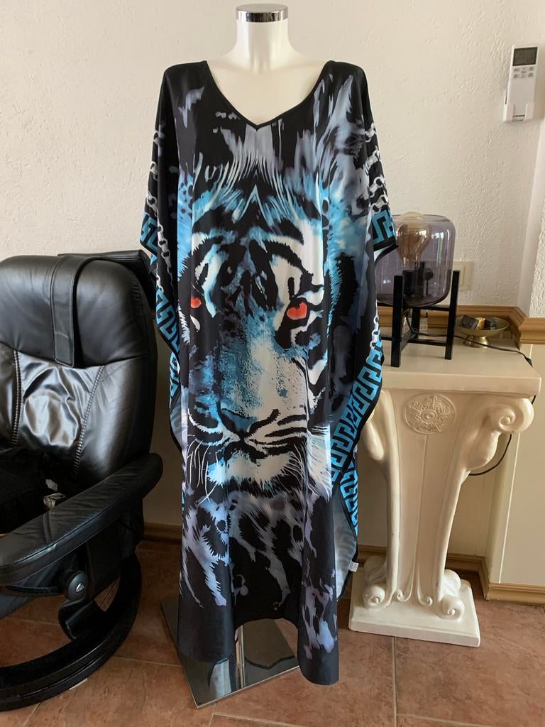 Zomerse kaftan met tijgerprint, Kleding | Dames, Jurken, Blauw, Maat 46/48 (XL) of groter, Ophalen of Verzenden, Gedragen