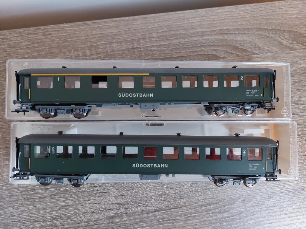 Fleischmann H0 zwitserse rijtuigen 5136K 5137K Sudostbahn, Gelijkstroom, Fleischmann, Wagon, Ophalen of Verzenden