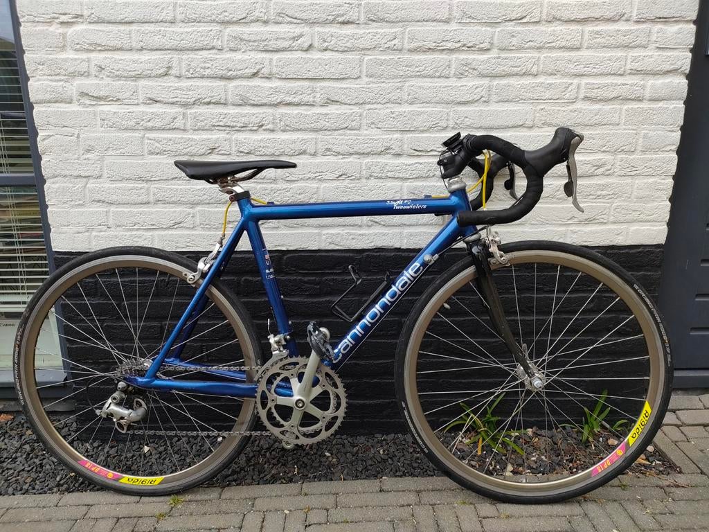 Blauwe Cannondale racefiets junior, Gebruikt, 10 tot 15 versnellingen, Aluminium, Minder dan 49 cm