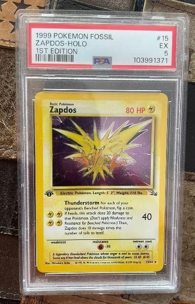 Zapdos #15 Holo 1st edition PSA 5, Hobby en Vrije tijd, Verzamelkaartspellen | Pokémon, Verzenden, Gebruikt, Losse kaart