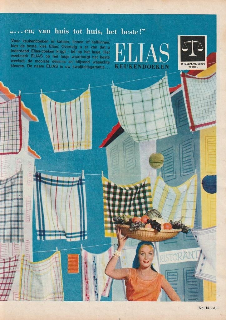 Retro reclame 1962 Elias theedoeken interieur jaren 60, Verzenden, Overige typen