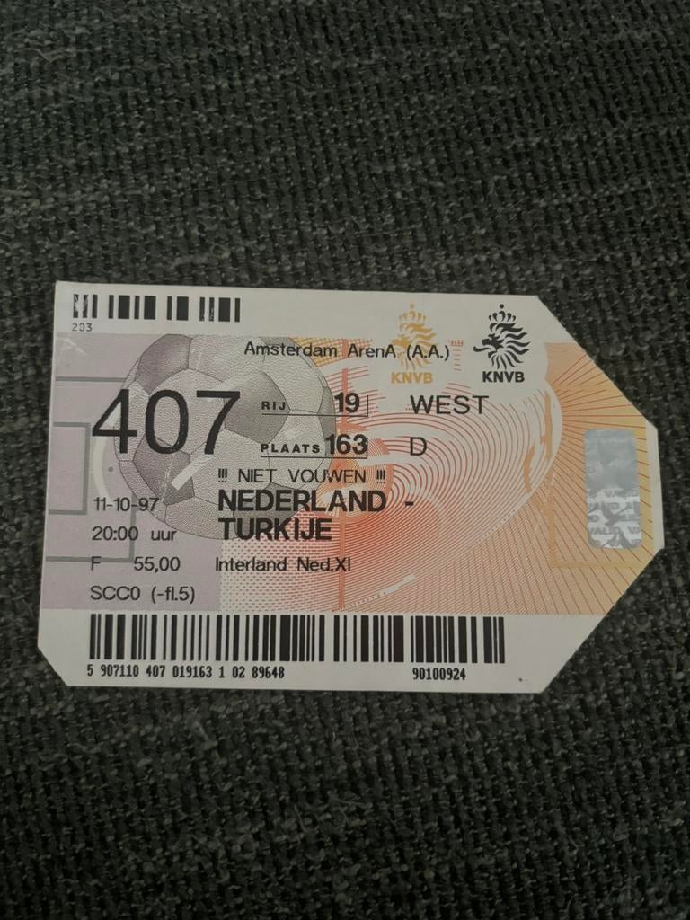 Nederland - Turkije voetbal ticket 11-10-1997, Verzamelen, Sportartikelen en Voetbal, Ophalen of Verzenden, Overige binnenlandse clubs