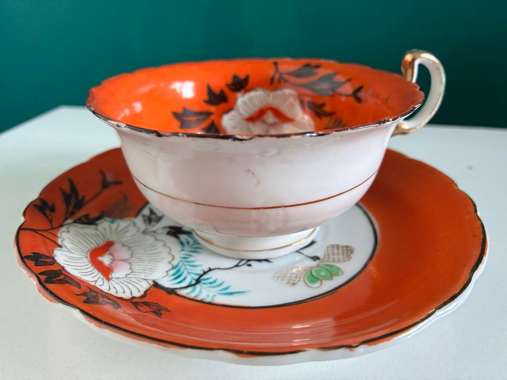 Vintage Japanse Kutani theeset bloemmotief, Antiek en Kunst, Antiek | Porselein, Ophalen of Verzenden