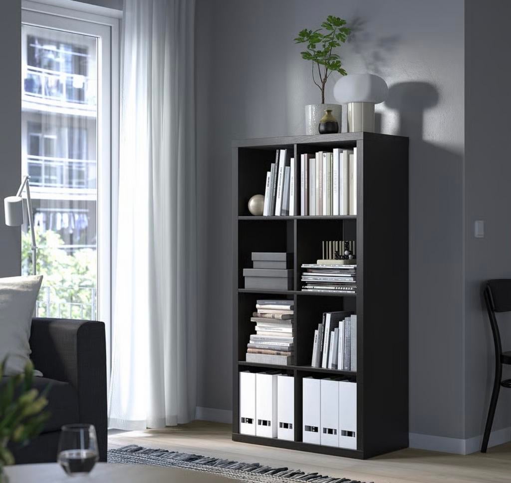 Zwarte Ikea Kallax kast met 2 manden - Zwartbruin, 8 vakken, Ophalen, Gebruikt, 100 tot 150 cm, 50 tot 100 cm
