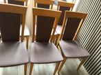 9 eetkamerstoelen hout met stof te koop, Ophalen, Gebruikt, Bruin, Vijf, Zes of meer stoelen