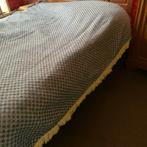 Vintage Blauw-wit geruite sprei met franjes,wol,grandfoulard, Ophalen of Verzenden, Gebruikt