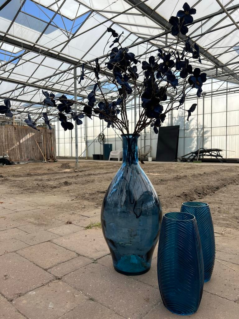 Mica Decorations set: Grote vazen met kunstbloemen, Huis en Inrichting, Woonaccessoires | Vazen, 50 tot 75 cm, Blauw, Ophalen of Verzenden