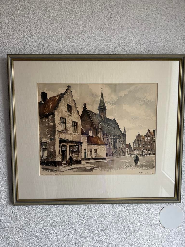 Stadsgezicht Schilderij Gesigneerd A. Heuvelman, Antiek en Kunst, Kunst | Schilderijen | Klassiek, Ophalen