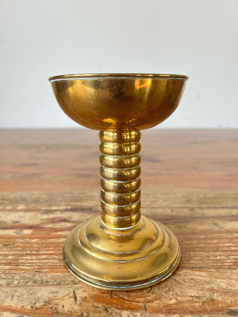 Kandelaar - messing - geribbelde voet en stam -, Ophalen of Verzenden, Koper of Brons