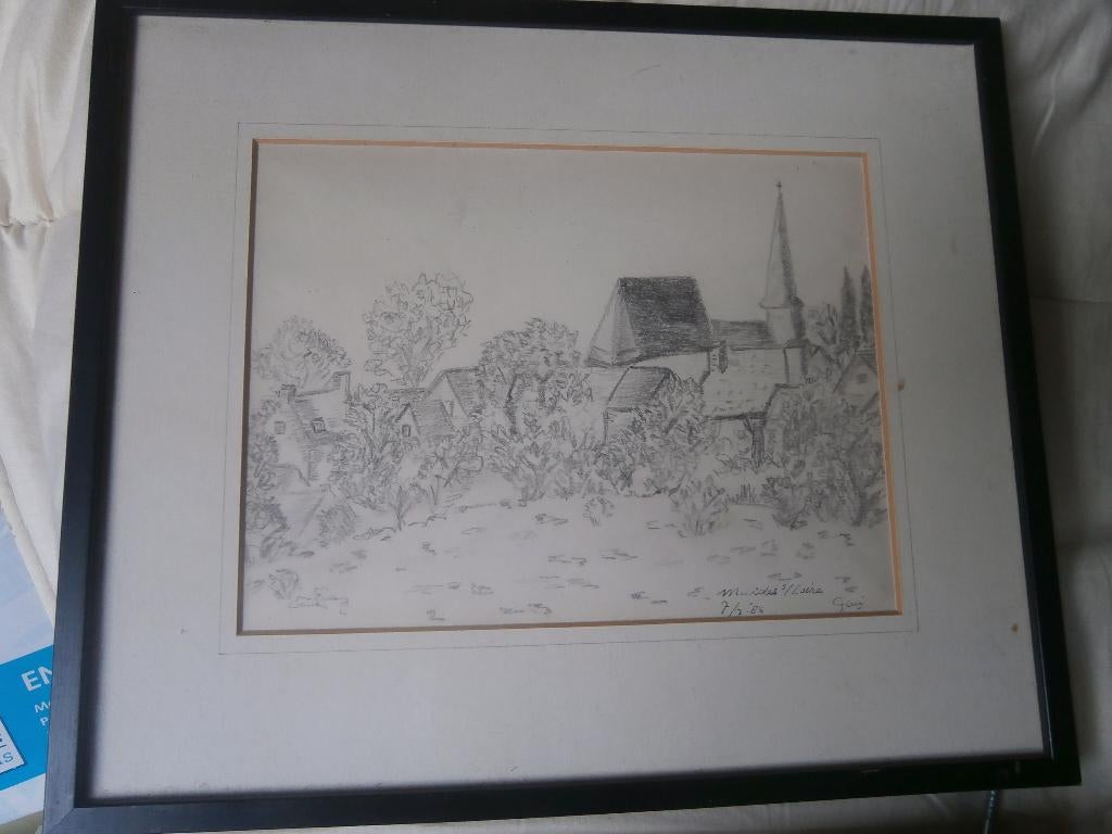 Potlood tekening Muides Soir  loire, Antiek en Kunst, Kunst | Tekeningen en Foto's, Ophalen of Verzenden