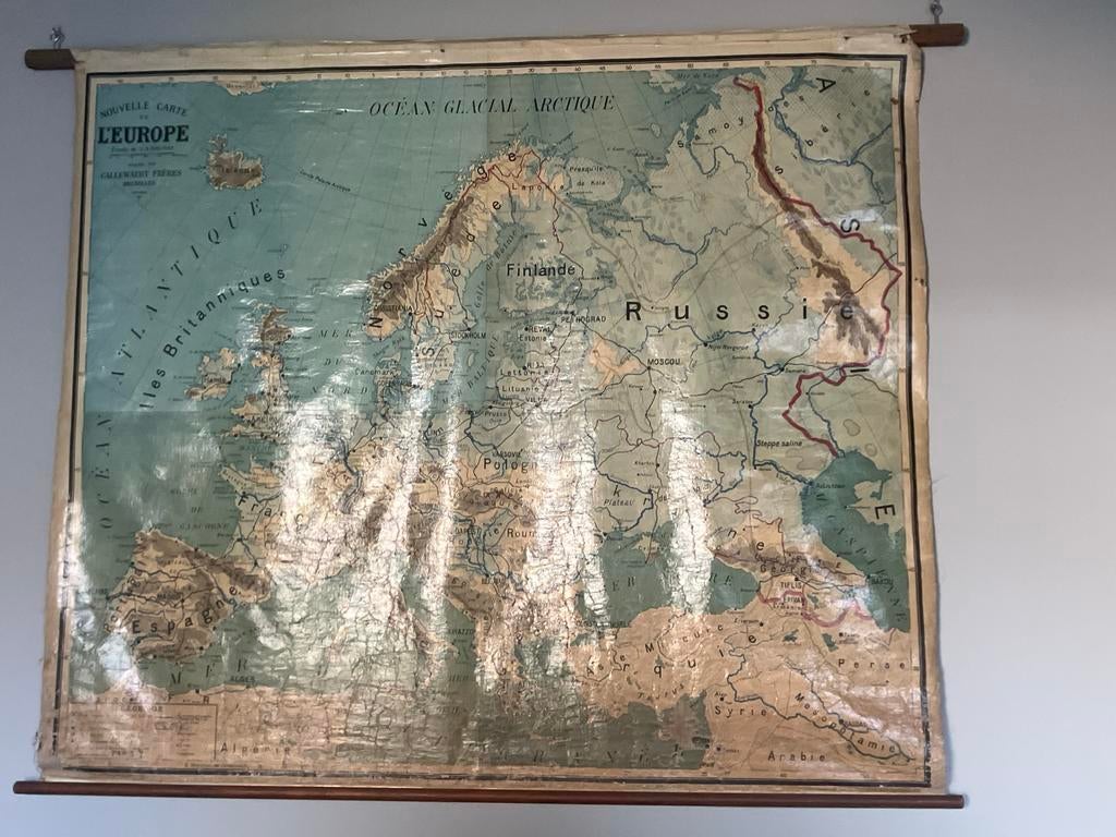 Antieke schoolkaart Europa - Calewaert Frères Brussel, Antiek en Kunst, Antiek | Schoolplaten, Ophalen of Verzenden