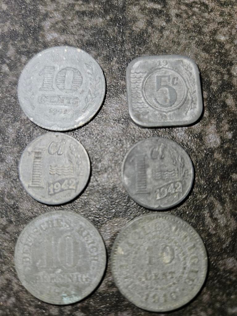 6 oude zinken munten., Ophalen of Verzenden, Koningin Wilhelmina, 10 cent