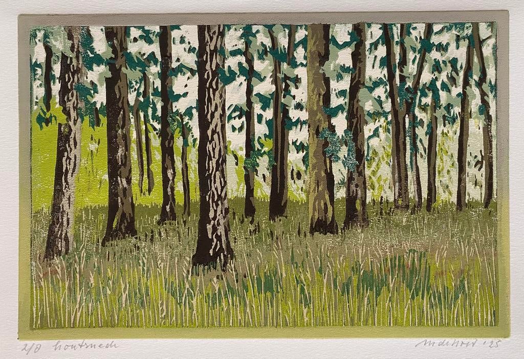 Kleur houtsnede.  Gesigneerd, Ophalen of Verzenden