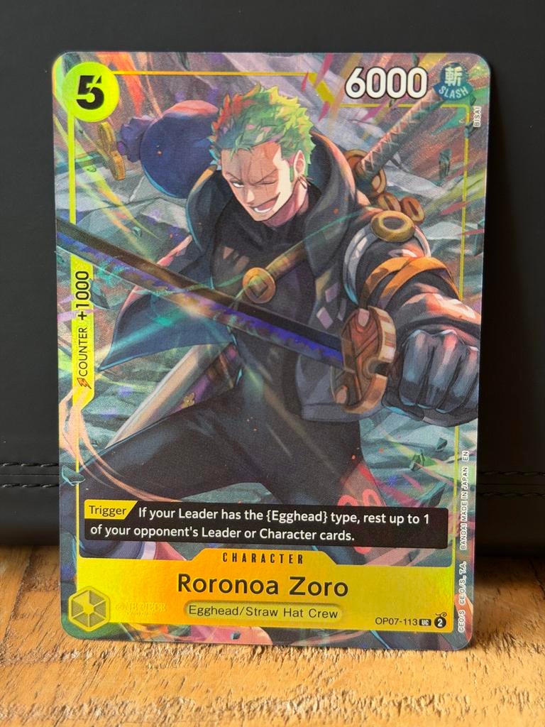 Roronoa zoro - OP07-113 UC, Ophalen of Verzenden, Zo goed als nieuw, Losse kaart, Foil