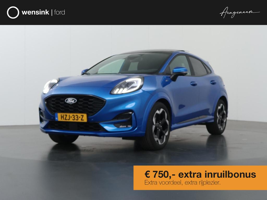 Ford Puma 1.0 EcoBoost Hybrid ST-Line X | Facelift | Trekhaa, Blauw, Leder en Stof, Bedrijf, 155 pk