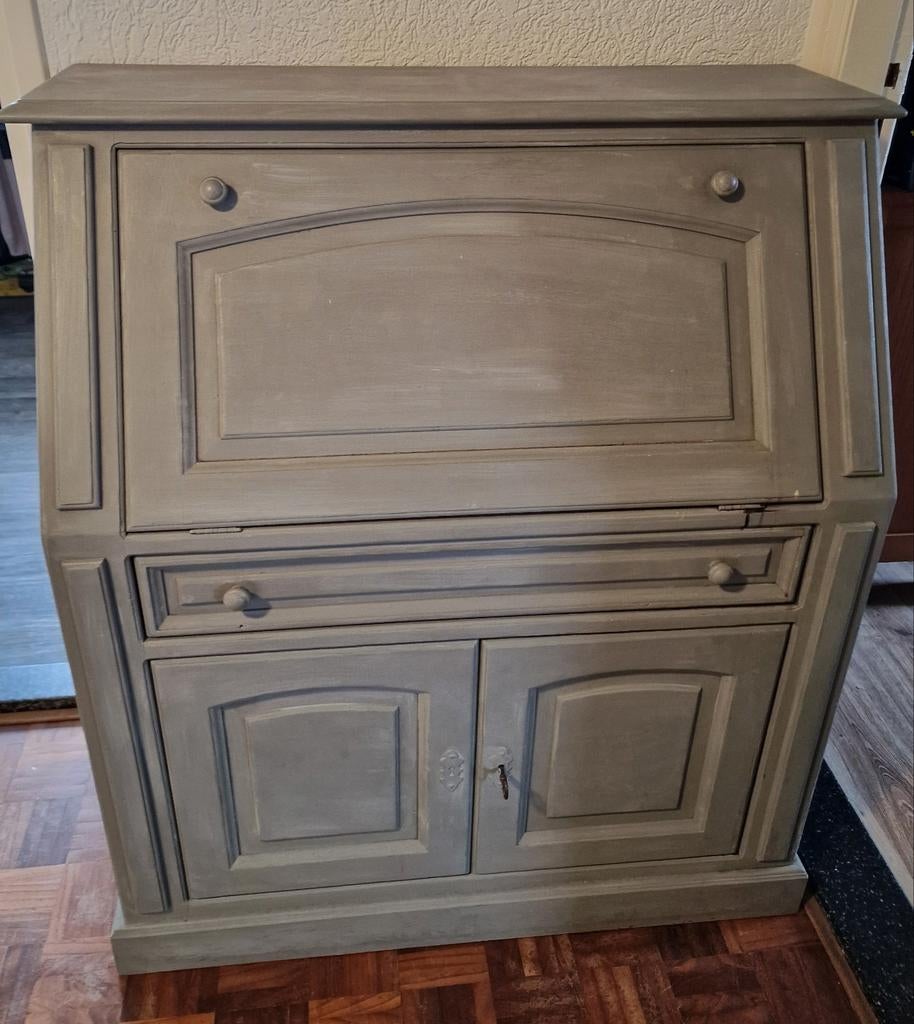 Vintage secretaire/bureau, grijs geverfd, Huis en Inrichting, Kasten | Secretaires, Ophalen, Gebruikt, Vintage, Landelijk
