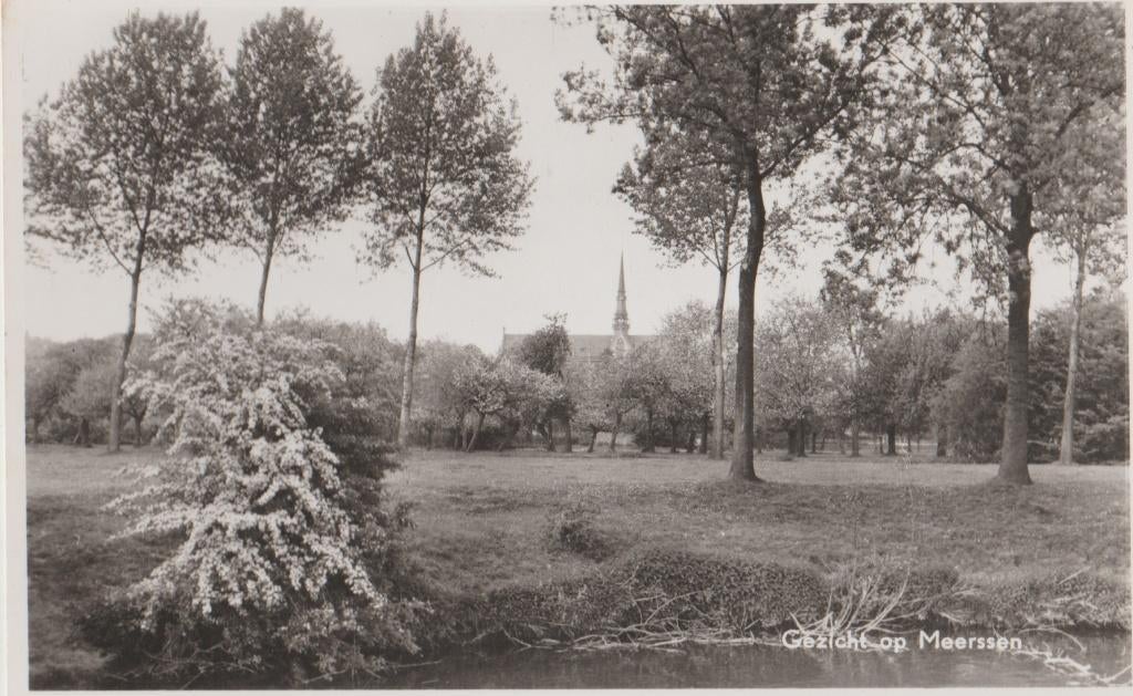 gezicht op Meerssen landschap kerk, Ophalen of Verzenden, 1940 tot 1960, Ongelopen, Limburg